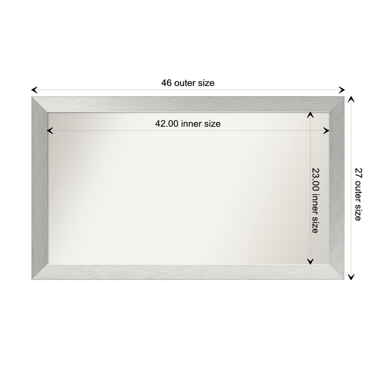Brushed Sterling Silver Non-Beveled Custom Framed Bathroom Vanity Wall Mirror